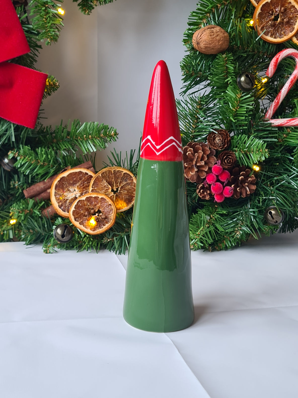 Tall Santa Gonk Ceramic Figurine Christmas Decoration in Red, White and Green