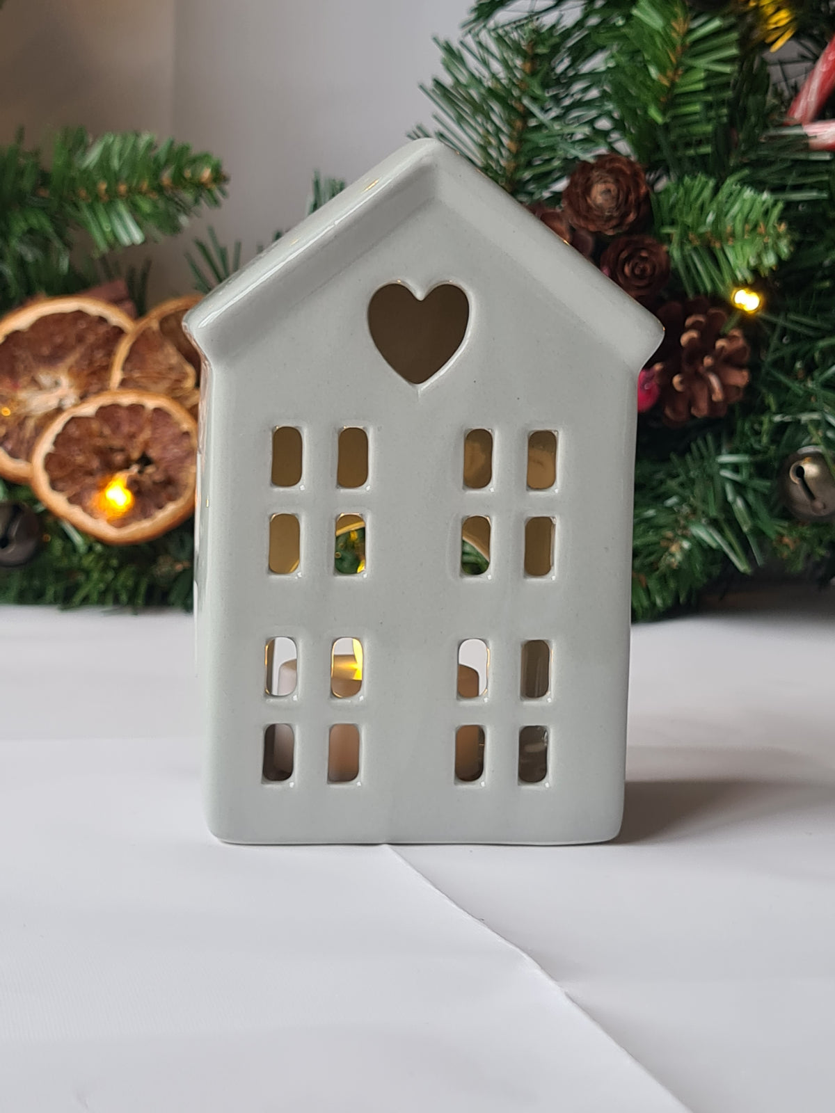 Cozy Grey Ceramic House LED Tealight Holder