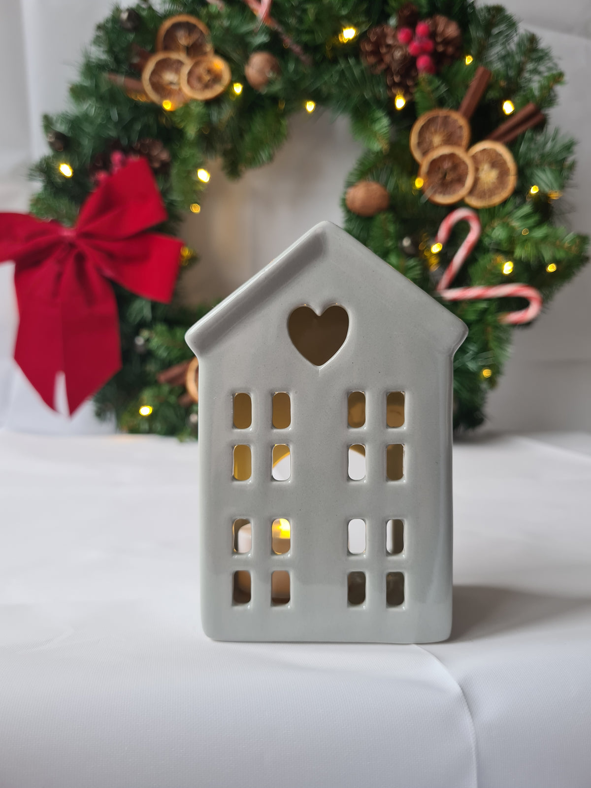Cozy Grey Ceramic House LED Tealight Holder