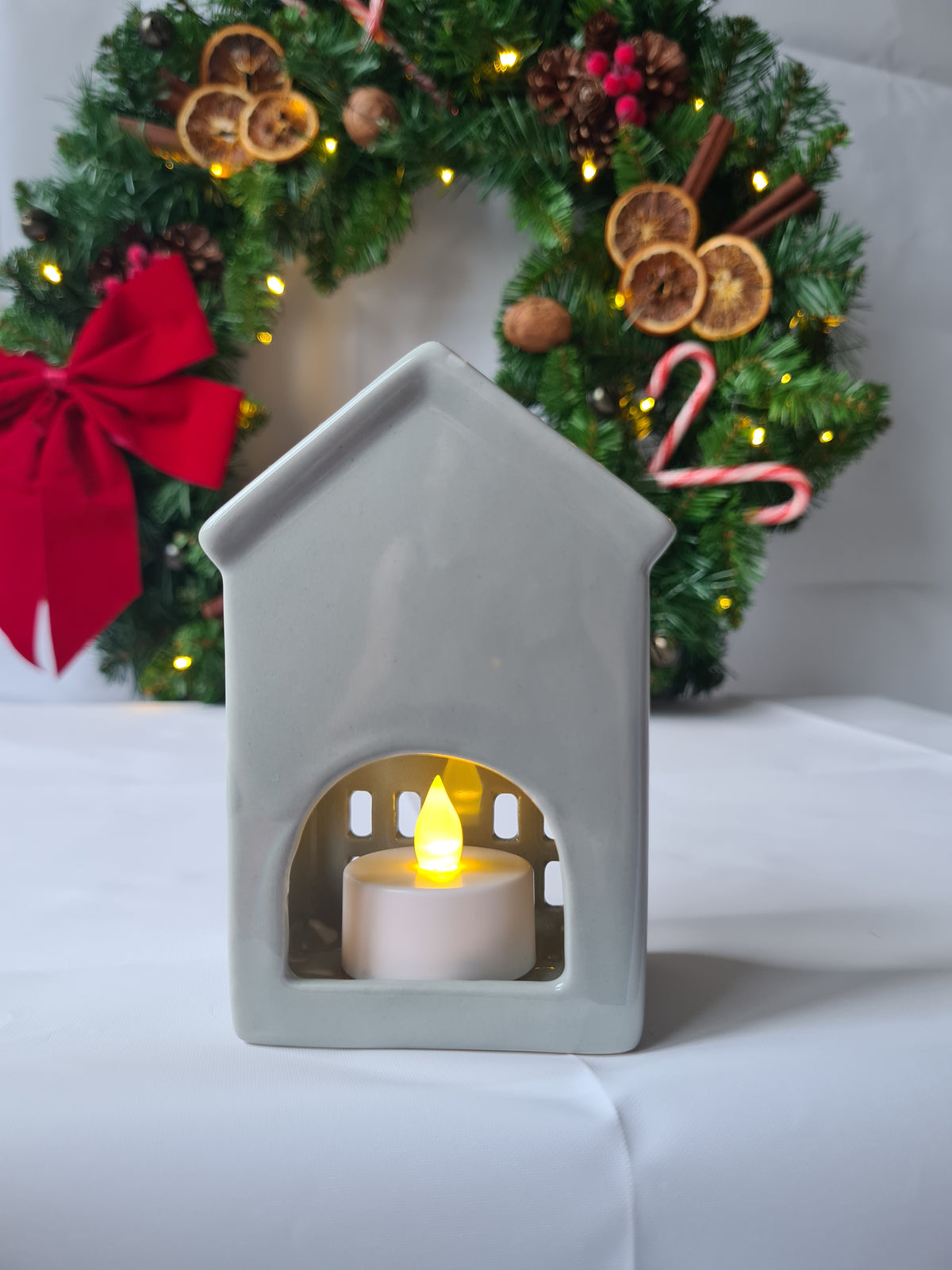 Cozy Grey Ceramic House LED Tealight Holder