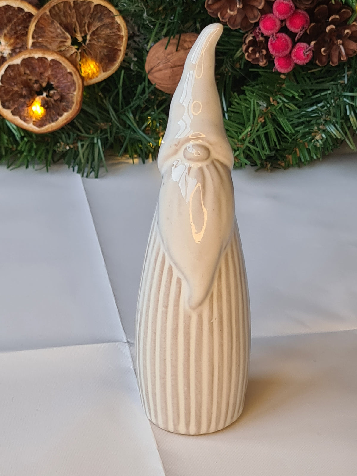 Tall Natural Scandi Finish Reactive Glaze Gonk Santa Ceramic Figure