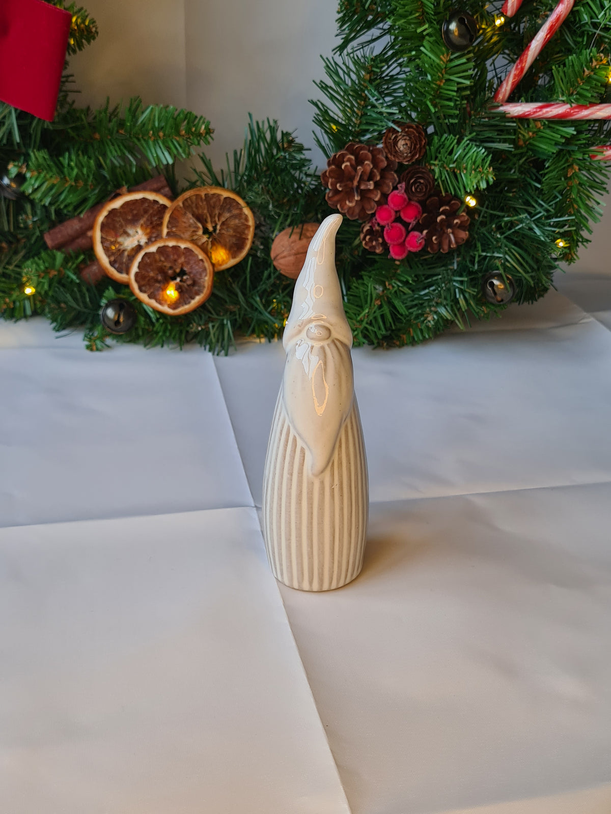 Tall Natural Scandi Finish Reactive Glaze Gonk Santa Ceramic Figure