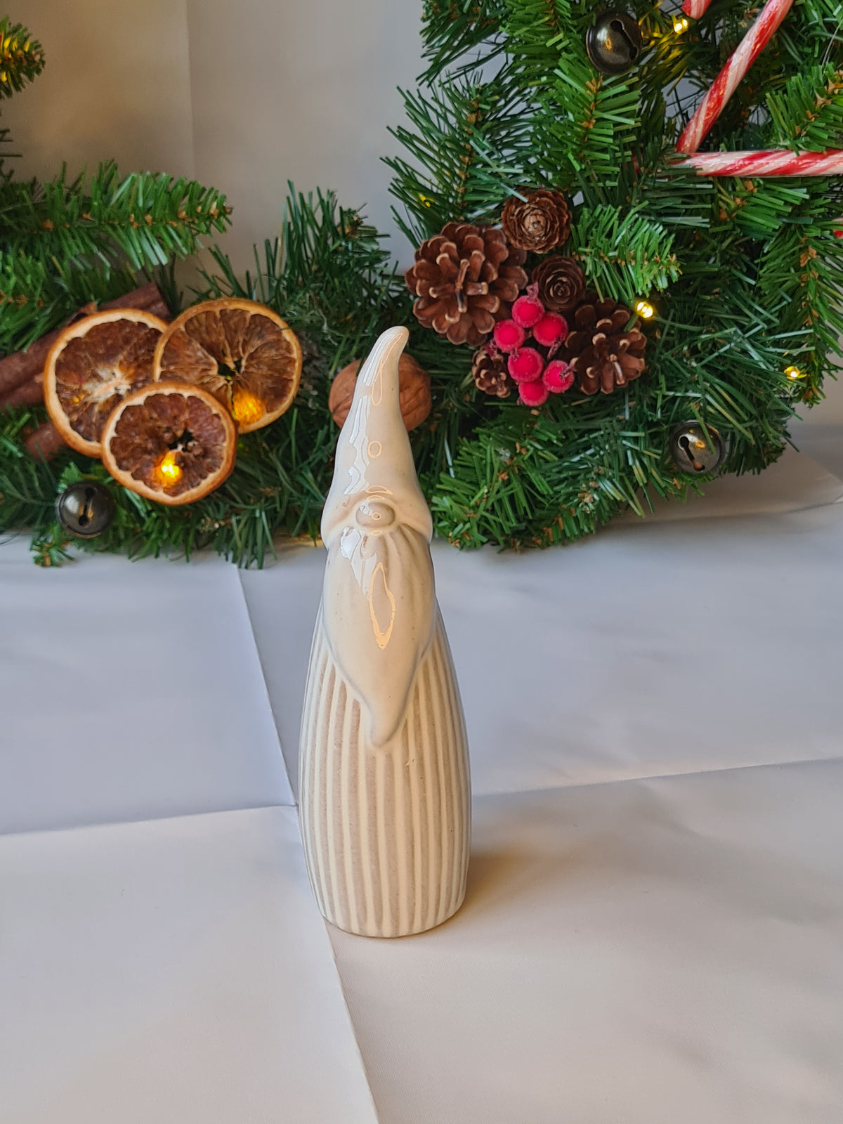 Tall Natural Scandi Finish Reactive Glaze Gonk Santa Ceramic Figure