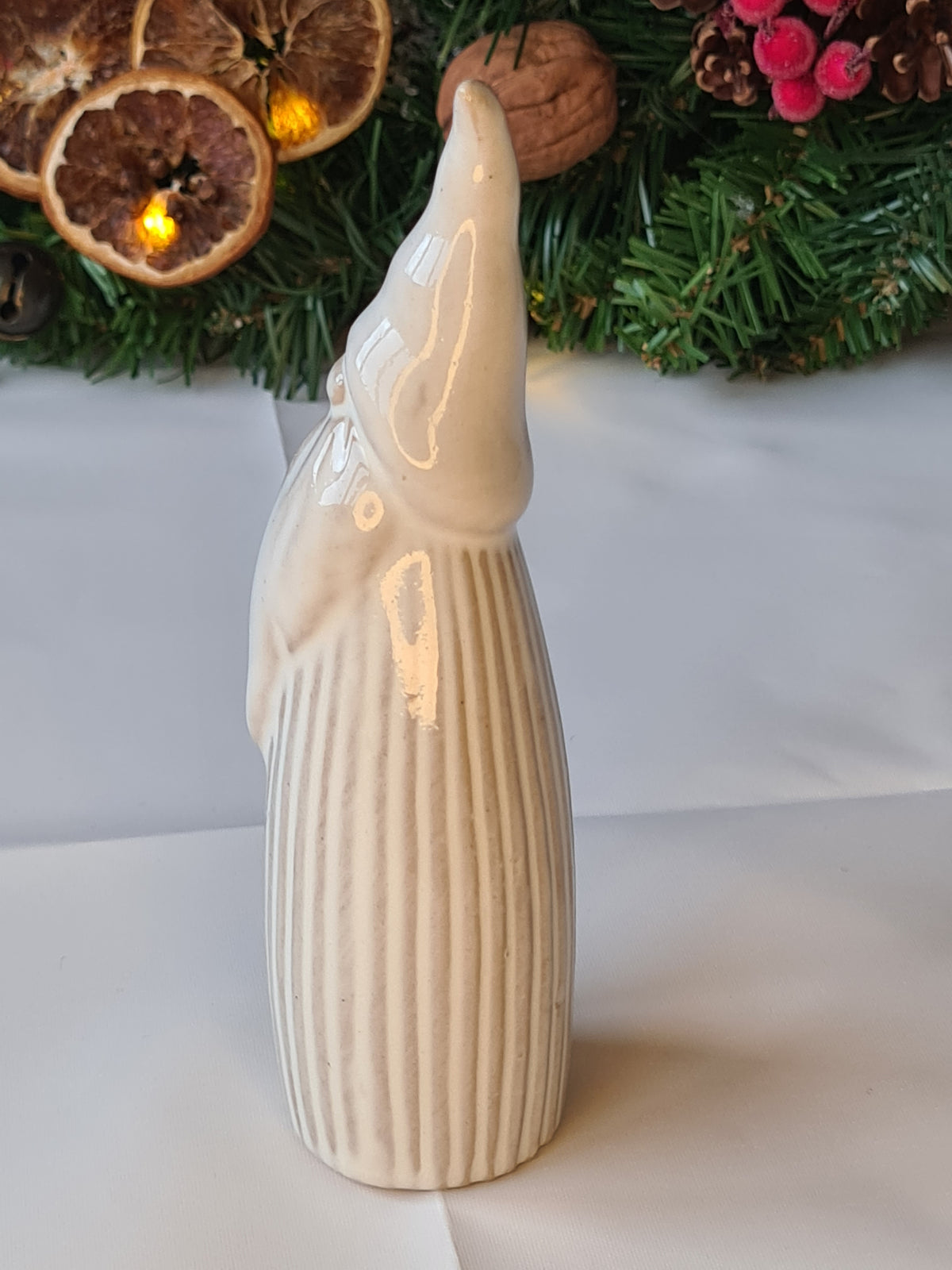 Tall Natural Scandi Finish Reactive Glaze Gonk Santa Ceramic Figure