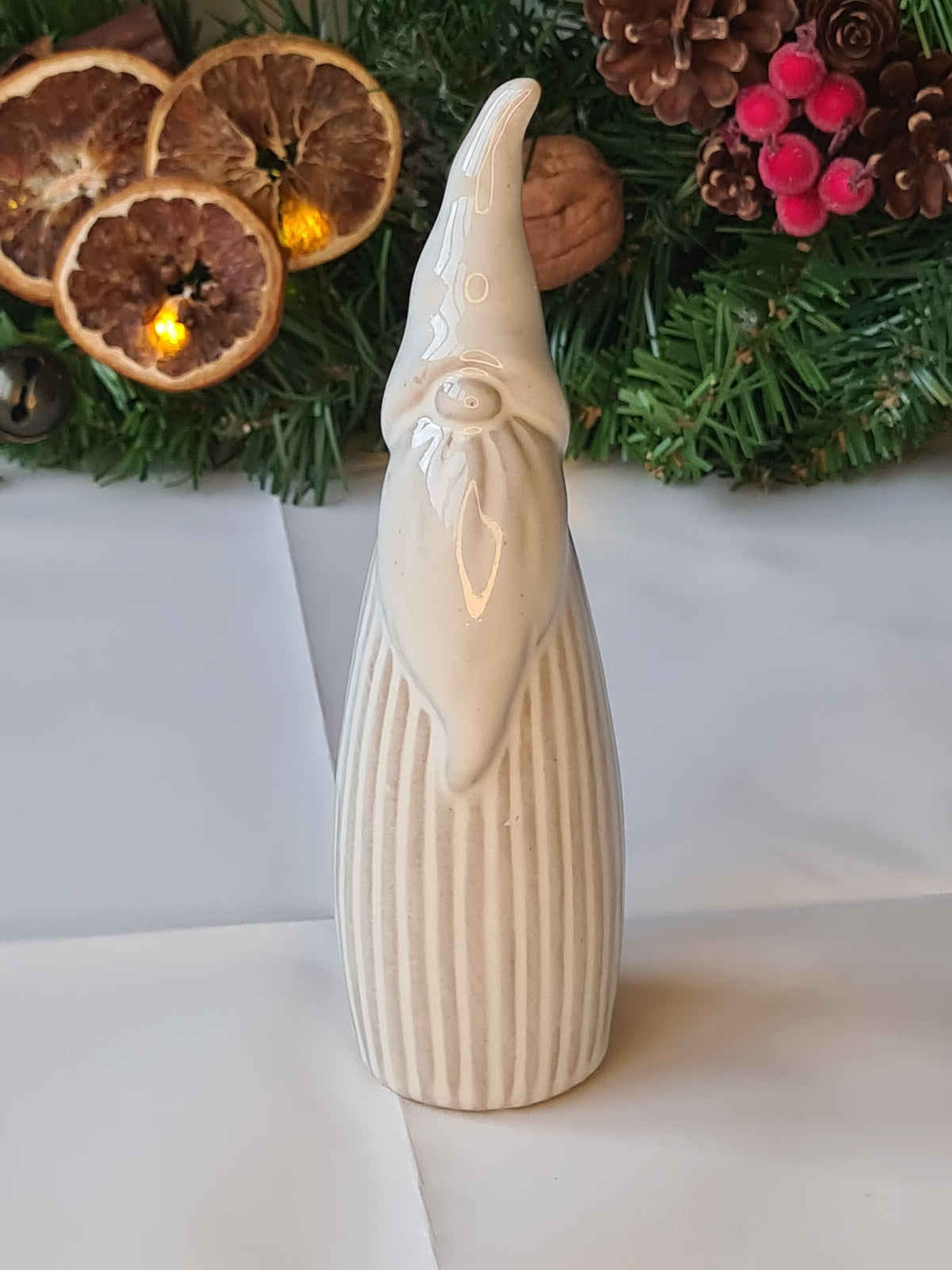 Tall Natural Scandi Finish Reactive Glaze Gonk Santa Ceramic Figure