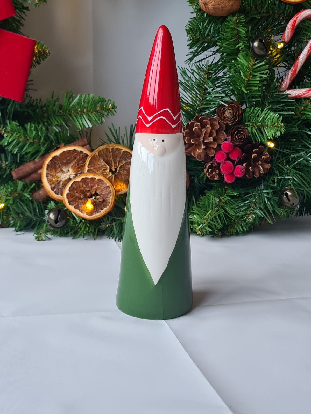 Tall Santa Gonk Ceramic Figurine Christmas Decoration in Red, White and Green