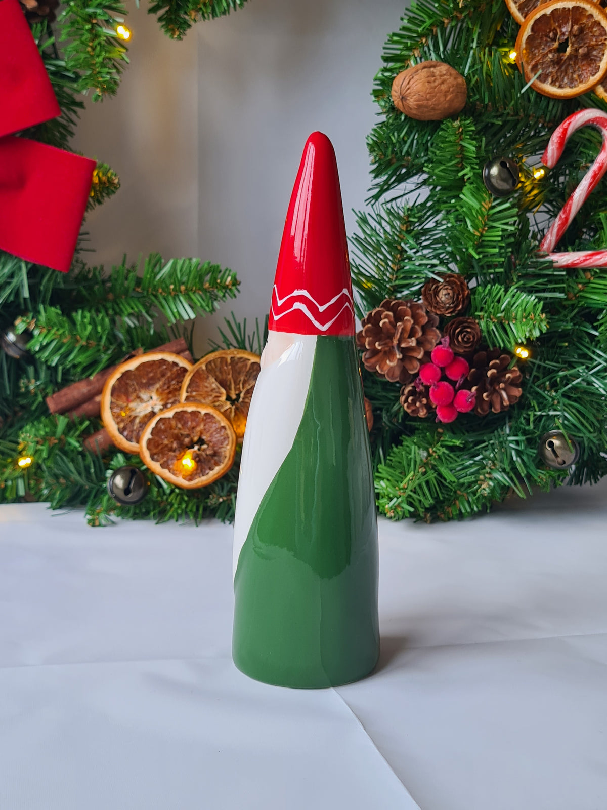 Tall Santa Gonk Ceramic Figurine Christmas Decoration in Red, White and Green