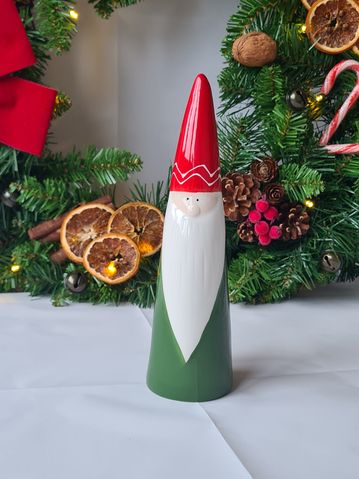 Tall Santa Gonk Ceramic Figurine Christmas Decoration in Red, White and Green