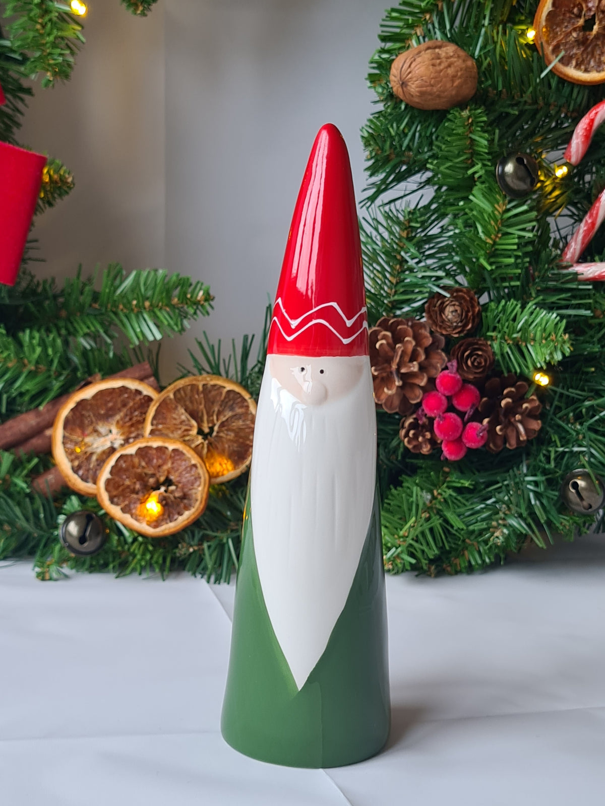 Tall Santa Gonk Ceramic Figurine Christmas Decoration in Red, White and Green