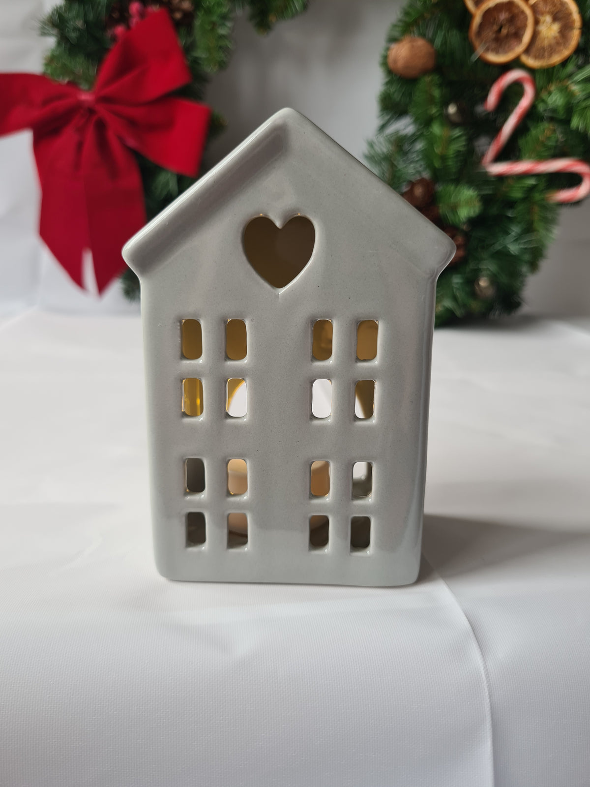 Cozy Grey Ceramic House LED Tealight Holder