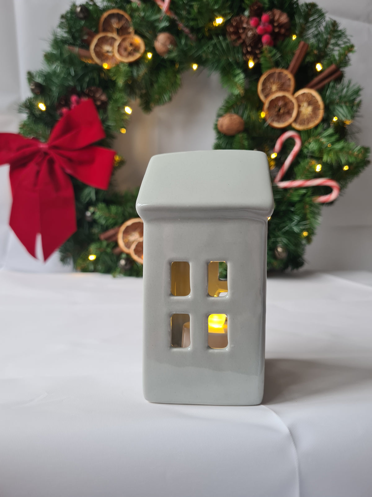 Cozy Grey Ceramic House LED Tealight Holder