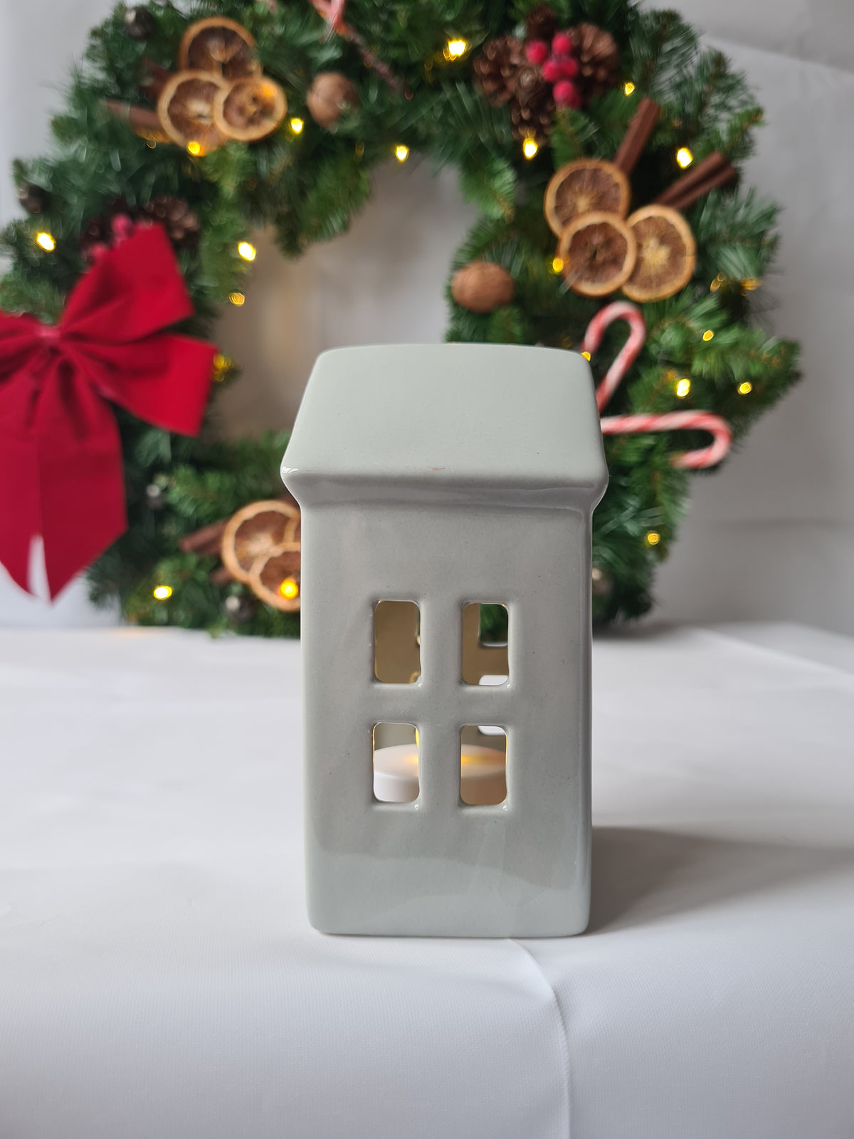 Cozy Grey Ceramic House LED Tealight Holder