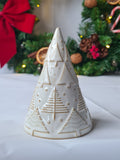 White Reactive Glaze Ceramic Christmas Tree Ornament adorned with hand finished Embossed Festive Trees