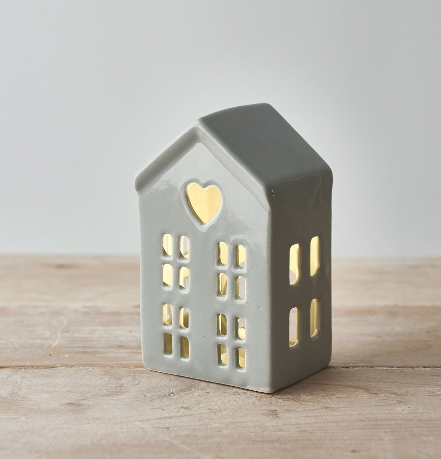 Cozy Grey Ceramic House LED Tealight Holder